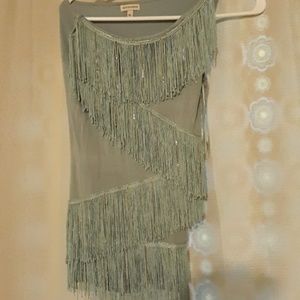 One shoulder fringe sweater